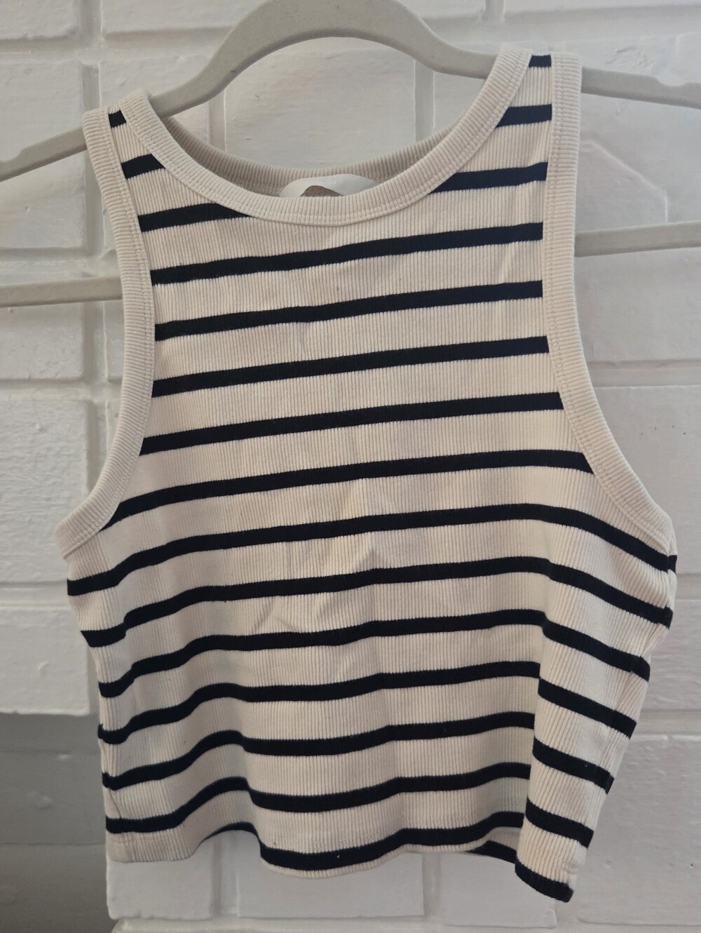 H&M Black and Cream Striped Ribbed Tank